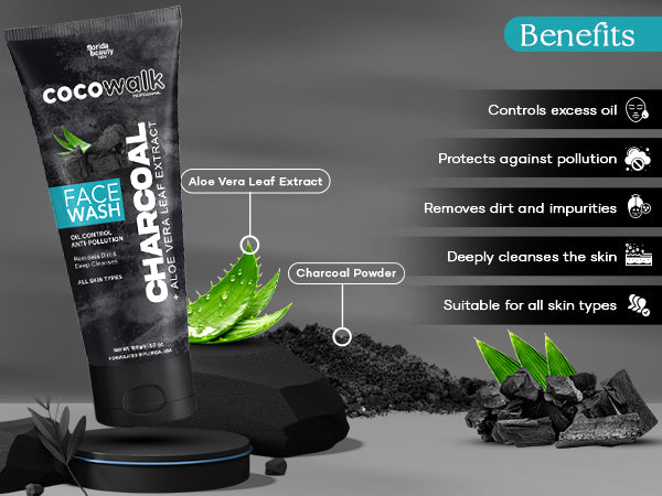 Cocowalk Charcoal Face Wash for Women Men 100gm All Skin Types | Oil Control + Anti Pollution | Removes Dirt & Deep Cleanses | Charcoal + Aloe Vera Leaf Extract