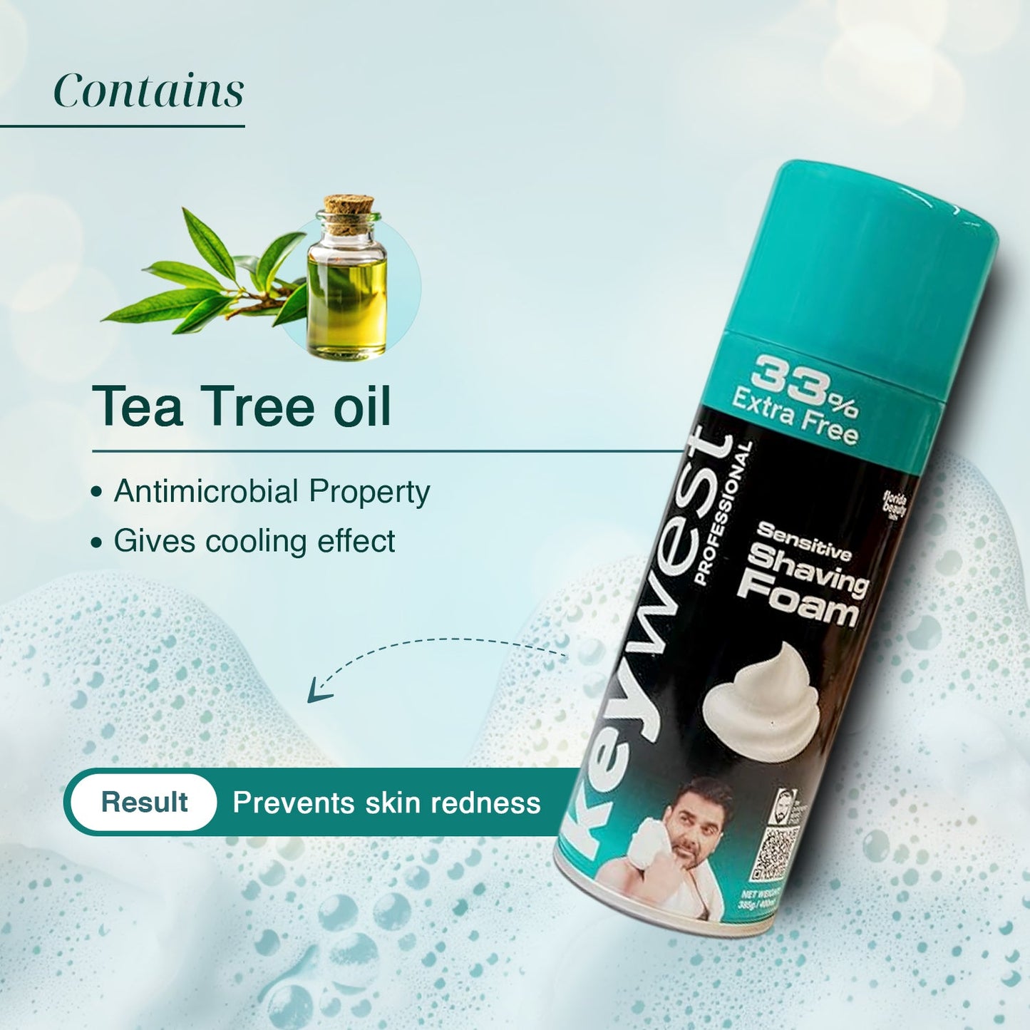 Keywest Professionals Sensitive Shaving Foam | Tea Tree Oil, Vitamin E & Aloe Vera | 385ml