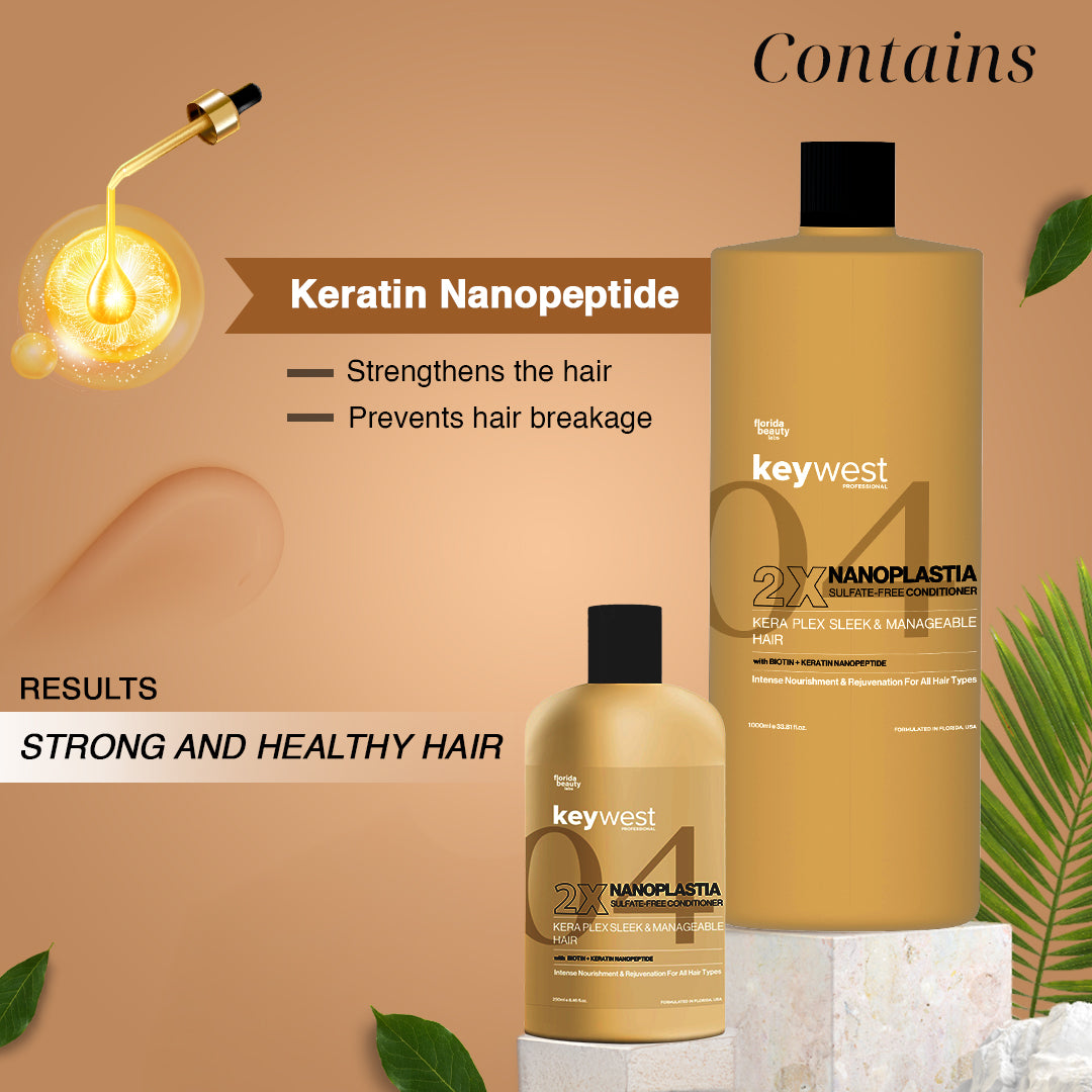 Keywest Professionals 2X Nanoplastia Sulfate-Free Conditioner with Biotin + Keratin Nanopeptide | Kera Plex Sleek & Manageable Hair | For Treated Hair | 250ml