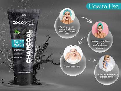 Cocowalk Charcoal Face Wash for Women Men 100gm All Skin Types | Oil Control + Anti Pollution | Removes Dirt & Deep Cleanses | Charcoal + Aloe Vera Leaf Extract