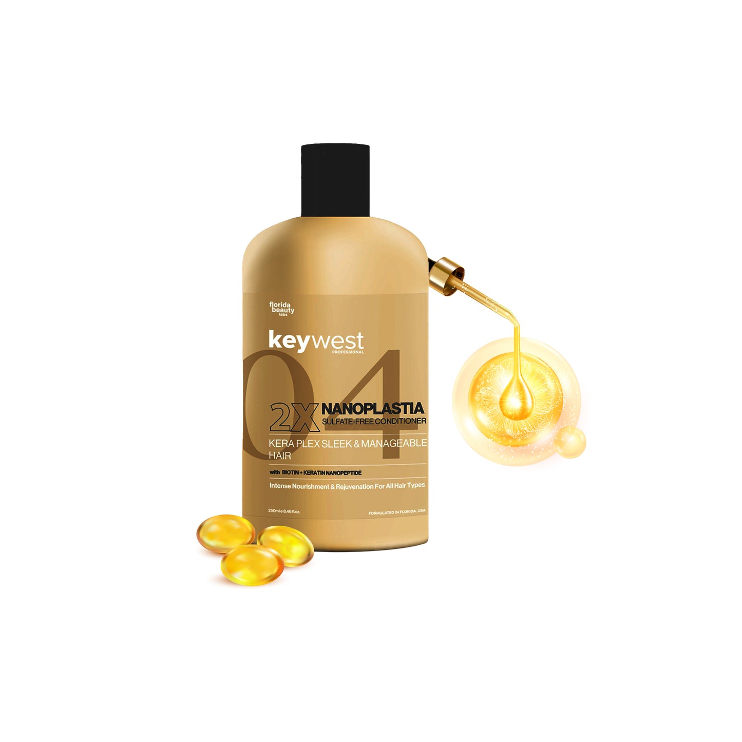 Keywest Professionals 2X Nanoplastia Sulfate-Free Conditioner with Biotin + Keratin Nanopeptide | Kera Plex Sleek & Manageable Hair | For Treated Hair | 250ml