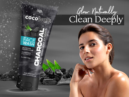 Cocowalk Charcoal Face Wash for Women Men 100gm All Skin Types | Oil Control + Anti Pollution | Removes Dirt & Deep Cleanses | Charcoal + Aloe Vera Leaf Extract