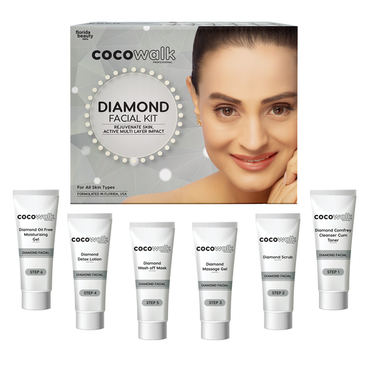 Cocowalk Professional Diamond Facial Kit 60g | 6 Steps | Brightening & Repair | Diamond & Aloe Vera Powder.